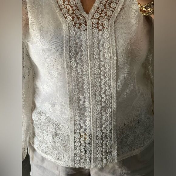Candies Women Blouse Kimono Embroidered Lace Stretch Beige Ivory size small - Picture 5 of 6